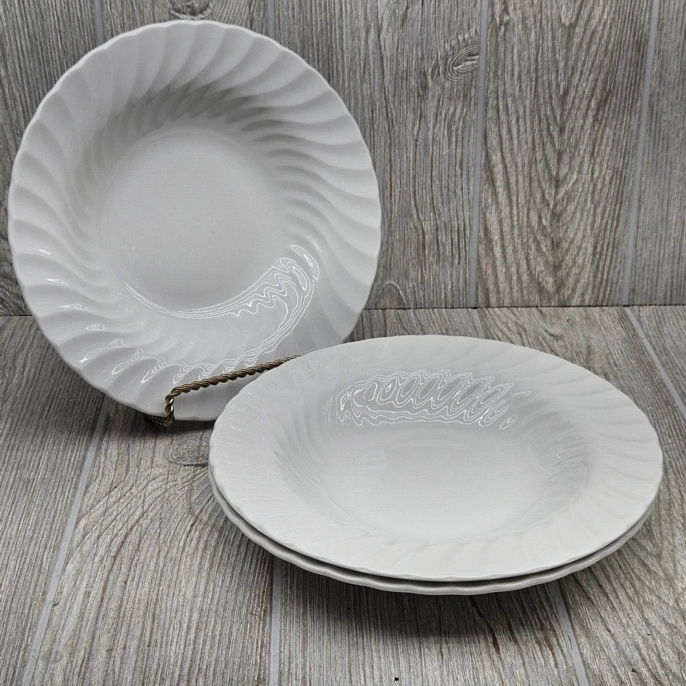 Johnson Brothers Regency White Ironstone RIm Soup Pasta Bowls Set of 3 England